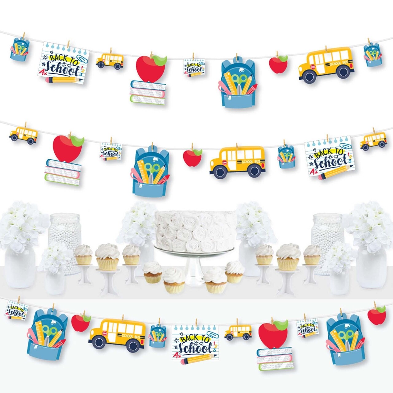 Big Dot of Happiness Back to School - First Day of School Classroom DIY Decorations - Clothespin Garland Banner - 44 Pieces